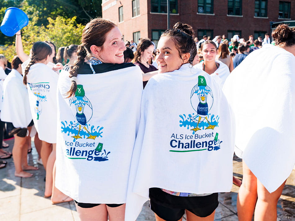 Students wearing towels