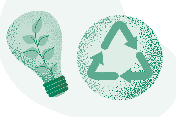 Sustainability infographic of lightbulb and recycle symbol